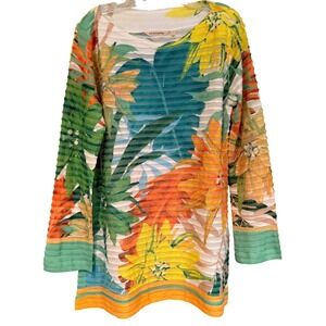 Soft Surroundings Reagan Tropical Stripe Tunic Top Women's Large Resortwear